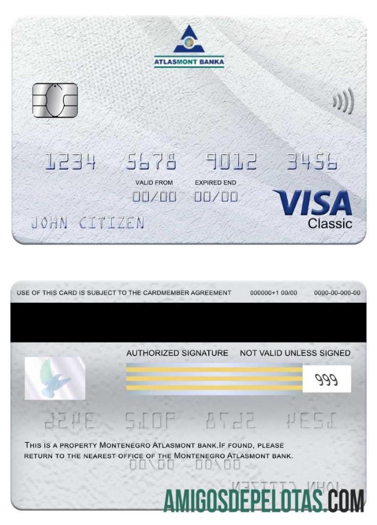 Montenegro Atlasmont Bank Visa Classic Card example